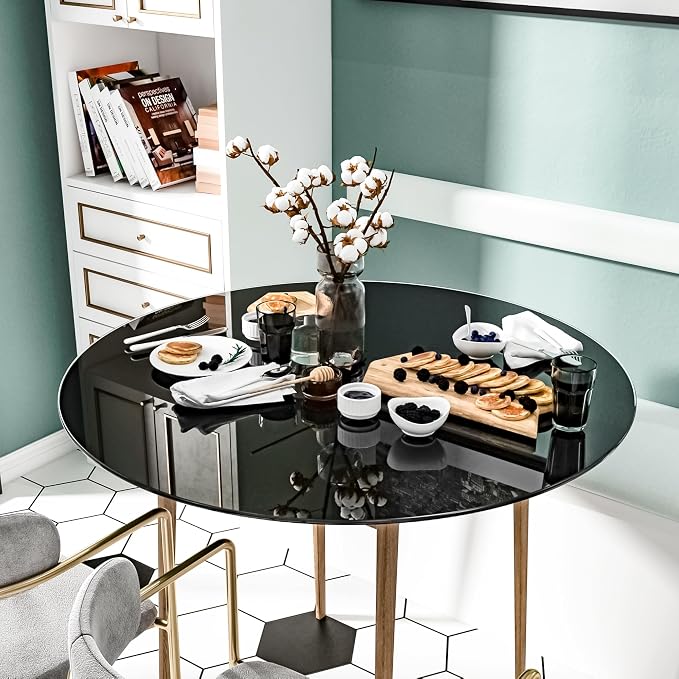 36 Inch Round Black Tempered Glass Table Top, Black Table Surface Protector, Safe 1/4" Thick-Round Polished Edge, Replacement Glass Top for Home, Office, Patio, Outdoor/Indoor