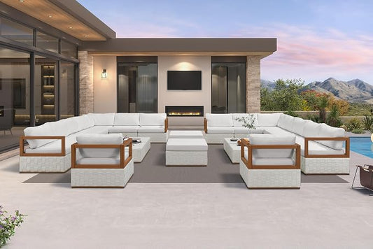 PURPLE LEAF Patio Outdoor Furniture Set 22 Pieces, Premium Leather Outdoor Couch Sectional Sofa, Modular Patio Conversation Sets with Olefin Cushions, Patio Couch for Porch, Balcony, Garden, White