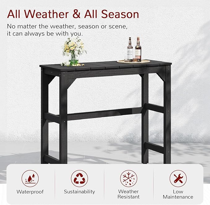 Stoog 3-Piece Patio Bar Set – All-Weather HIPS Outdoor Bar Stools Set of 2, Counter Height Bar Table with Waterproof Top, Fade & Rot Resistant, for Backyard, Deck, Garden, Black