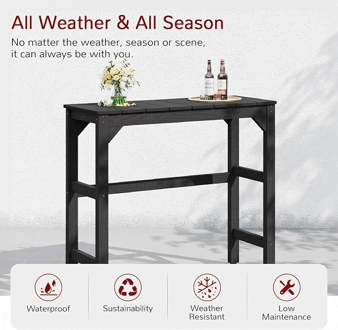Stoog Outdoor Bar Table, All-Weather HIPS 40" Counter Height Bar Tables with Waterproof Top, Never Fade or Rot, Ideal for Patio, Hot Tub, Dining, Balcony, Poolside, Black