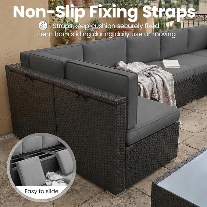 6 Pieces Patio Furniture Set with 44" Propane Gas Fire Pit Table, Outdoor Sectional Wicker Conversation Sofa Sets with Coffee Table