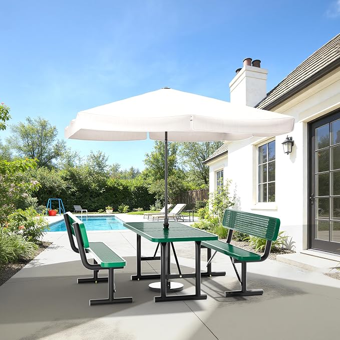 6FT Metal Picnic Tables for Outdoors, Commercial Rectangular Picnic Table for Outside, Park, Campfield, Patio, Garden, Yard, Thermoplastic Coating, Surface Mounted, Green