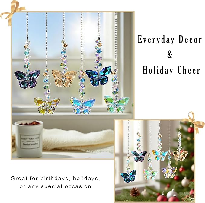 6PCS Crystal Butterfly Suncatchers for Window Hanging Ornaments Sun Catcher | Rainbow Maker,Sun Catchers Indoor Window,Wedding Garden Home Decor,Glass Ornaments for Christmas Tree,Gifts For Women Sister