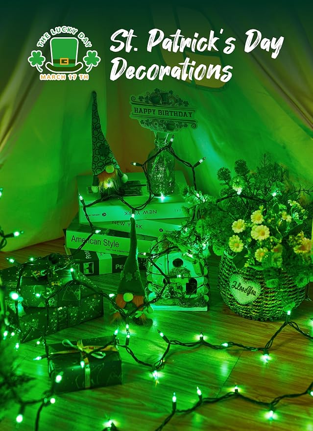 St. Patrick Mini String Lights, 50 Count 10 Feet Incandescent Green Lights | St Patrick Day Lights Waterproof for Indoor Xmas Tree Garland Birthday Wedding Party Festival Decoration,Green Wire