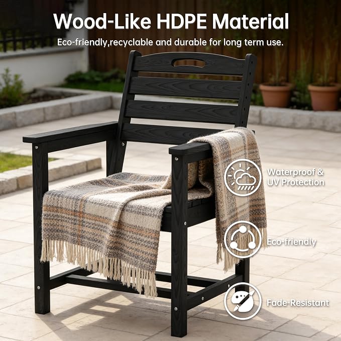 PIZZELLO 5 Pieces Patio Furniture Set w/ 60" Gas Fire Pit Table and 4 HPDE Patio Dining Chairs, Outdoor Conversation Set 50,000 BTU Aluminum Propane Fire Pit Patio Chairs Set of 4 for Backyard