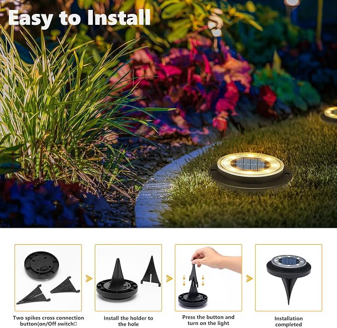 Solar Lights Outdoor Waterproof，Warm White 12 Pack 2-in-1 Ground Lights | Solar Powered Lights Outdoor Solar Disk Light Landscape Light for Deck Step Patio Yard Pathway Walkway Driveway Garden
