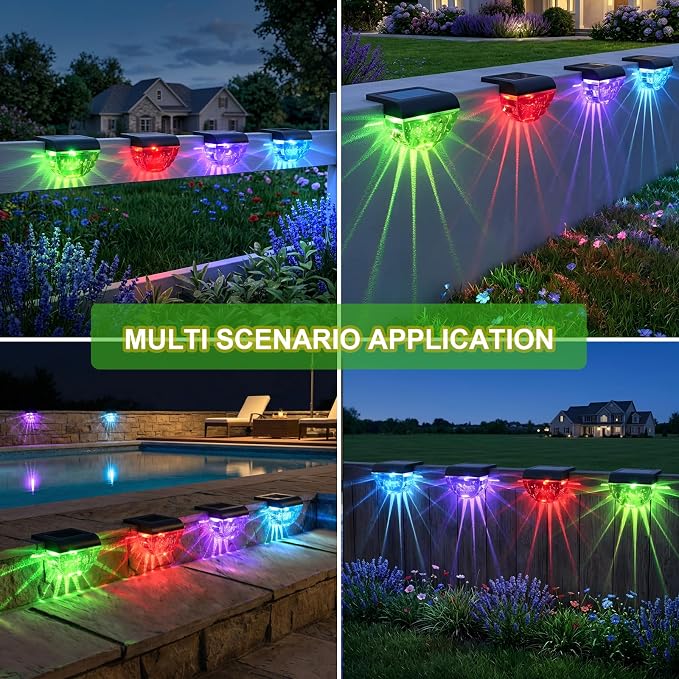 Melunar 8 Pack Solar Deck Lights Outdoor, Solar Step Lights Waterproof for Outside, Yard, Patio, Garden, Pool, Railing, Stairs, Fence (Color Changing)