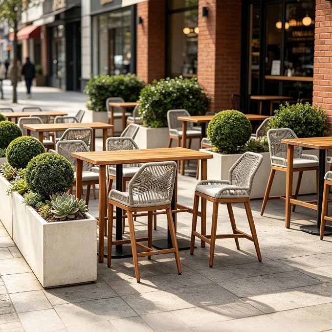 PURPLE LEAF Counter Height Table Patio Retangluar Table Dining Coffee Kitchen Breakfast Bistro Outdoor Pub Bar Table for Garden Balcony, Deep Teak