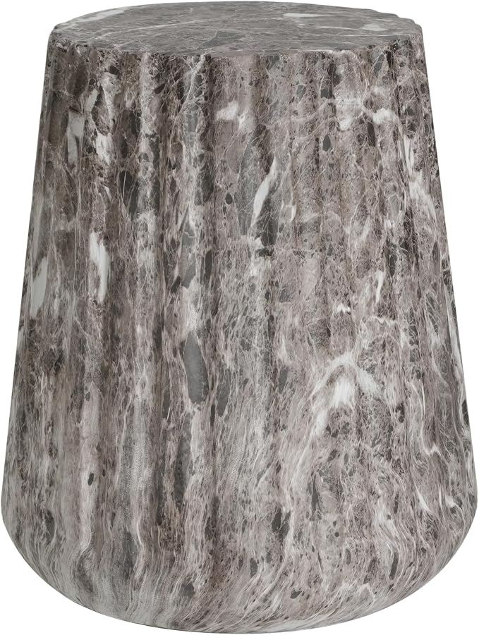 Modern Outdoor Side Table Round Concrete Side Tables with Faux Stone Finish,MGO Fluted Patio End Table for Living Room Garden Balcony,Fully Assembled,Grey Brown