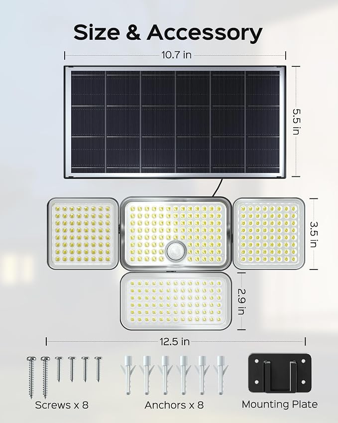 SUPERDANNY Solar Lights Outdoor, Motion Sensor Outdoor Flood Lights Dusk to Dawn with 16.4ft Cable IP65 Waterproof, Security Light for Garden Barn Porch 1 Pack