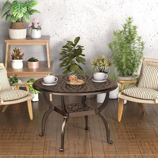 21" Patio Bistro Table, Cast Aluminum Side Table, Outdoor End Table for Garden/Yard/Pool/Porch, Bronze