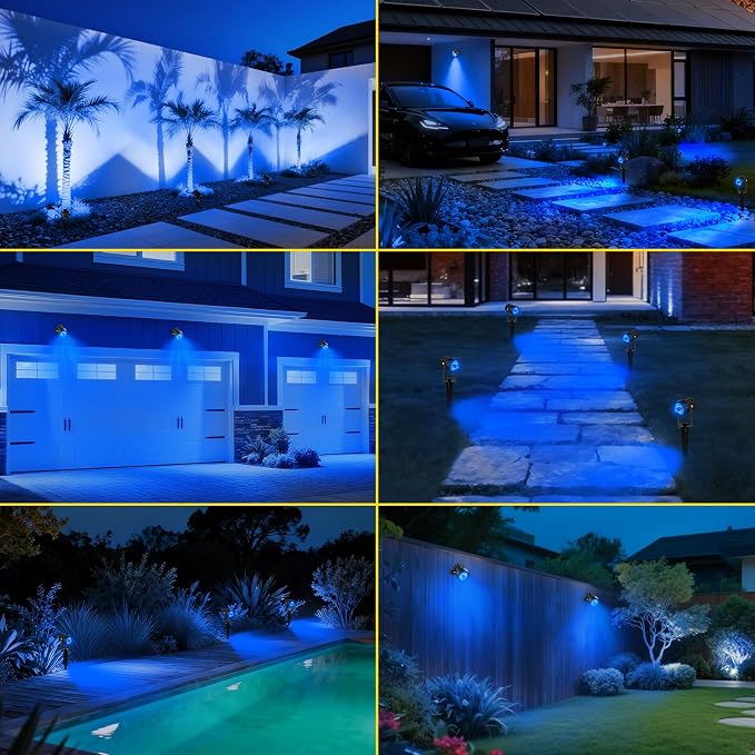 T-SUN Blue Solar Spotlights Outdoor, 2-in-1 Waterproof Solar Landscape Spotlights, 2 Lighting Modes Adjustable Solar Lights for Trees, Yard, Garden, Pathway, Patio, Pool Area(Blue)