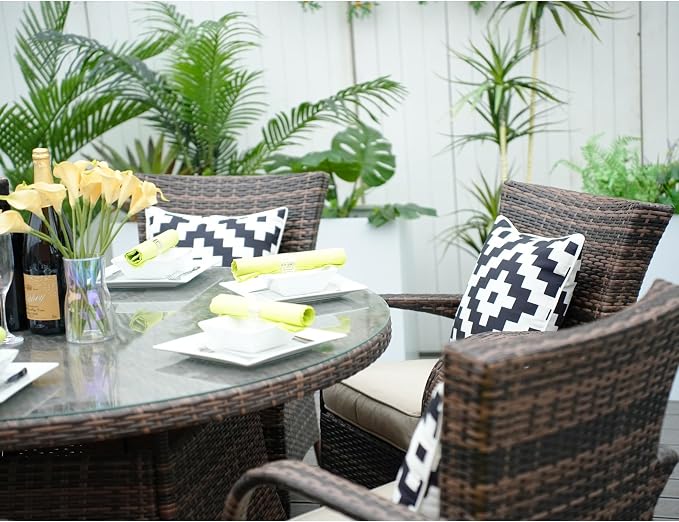 Patio Atina 7 Pieces Rattan Outdoor Dining Sets in Brown