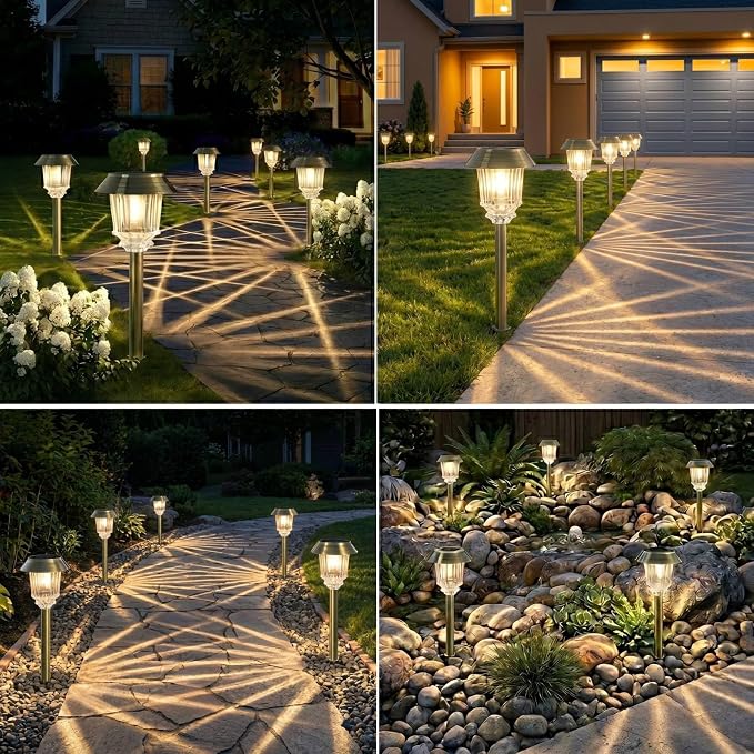 XMCOSY+ Solar Lights Outdoor - 6 Pack Outside Solar Lights Auto On/Off | 40 Lumens Adjustable Lighting, All-metal Glass Aluminum IP65 Waterproof Solar Lights Pathways for Garden Lights