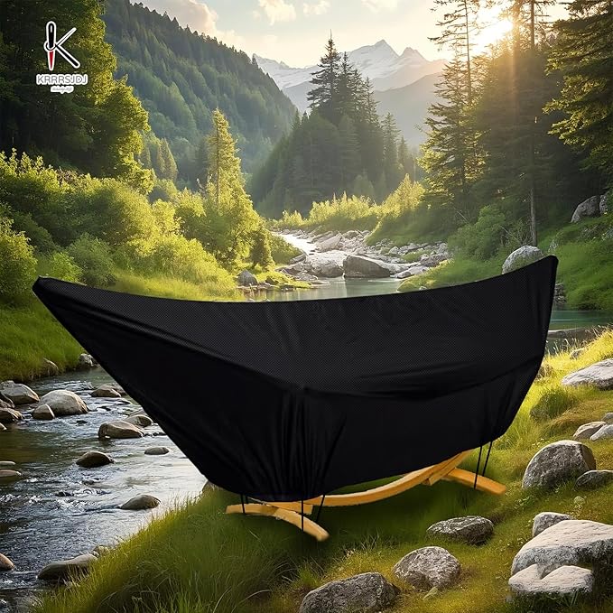Outdoor Waterproof Hammock Cover for 11-12FT Hammock Stand,with Zip and Elastic Ropes,and It has Windproof Effect,420D Heavy Duty Oxford (Black,11-12foot)