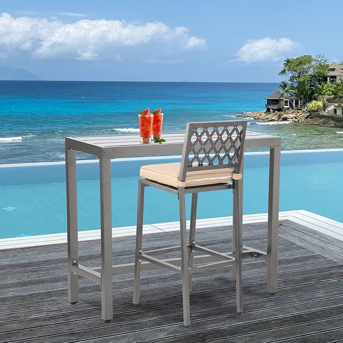Outdoor Patio Counter Height Bar Table, 55" Rectangle for Patio, Garden, Yard, Balcony, Poolside