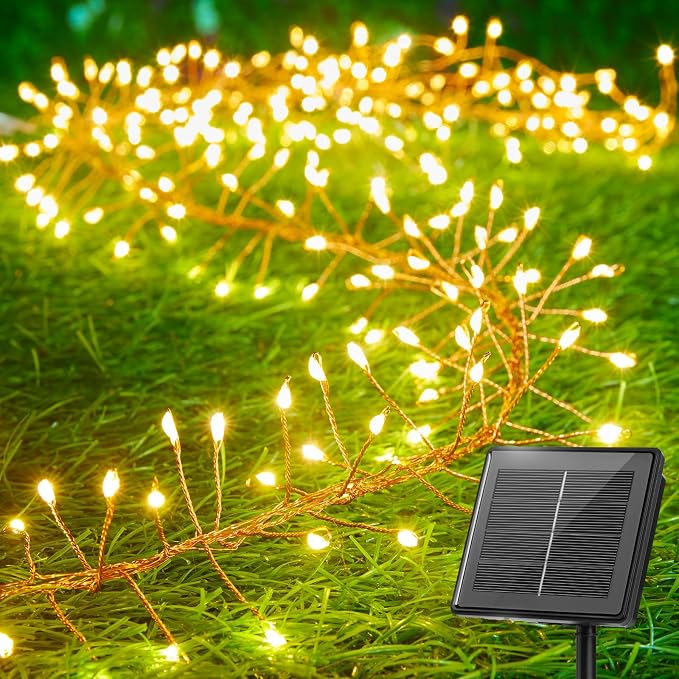 120 LED Solar Fairy Lights Outdoor Waterproof IP65, 10FT 8 Lighting Modes | Solar Christmas Lights Outdoor Waterproof Cascading Twinkle Lights Balcony Garland Patio Christmas Decorations, Warm White