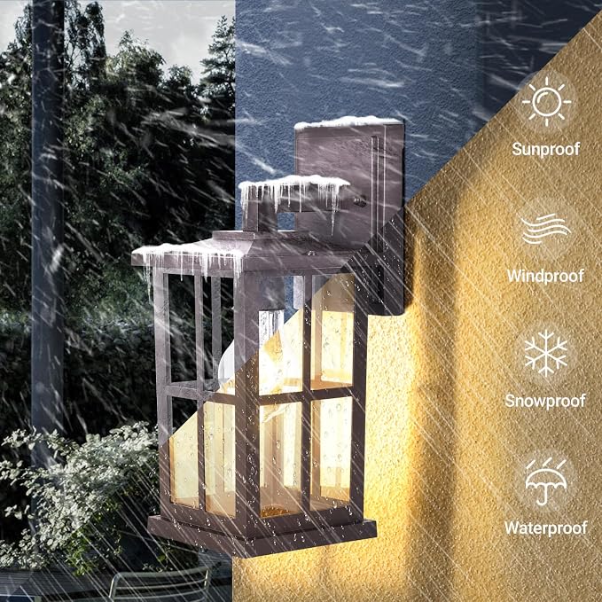 2-Pack Outdoor Wall Light Fixtures, Exterior Porch Lights, Brown | Waterproof, Rust-Resistant, Aluminum Frame & Tempered Glass, Easy to Install, Ideal for Front Door, Garage