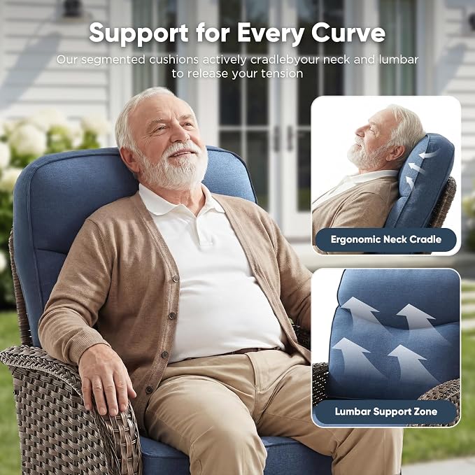 8-Piece Patio Furniture Set with Upgraded 6" Thick Cushion - High Back Outdoor Swivel Rocker Chairs with 3-Seater Sofa Set of 2,Ottomans,Wicker Outdoor Conversation Set for Deck, Porch, Yard, Poolside