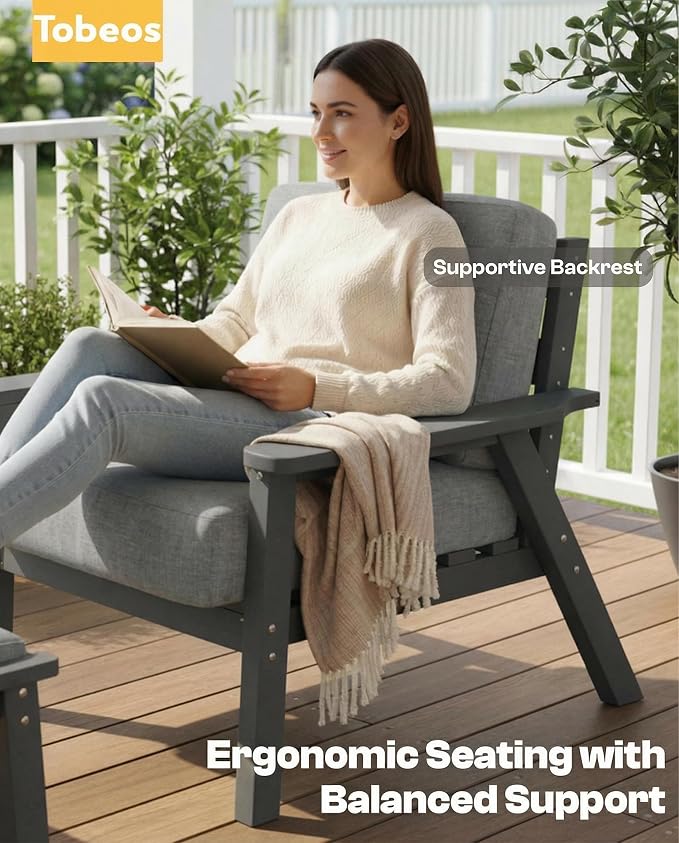 2 Piece HDPE Outdoor Furniture Set with Gray Cushions (Gray Frame) | All-Weather HDPE, Modular Design, Extra-Deep Seating, Thick Cushions, Ideal for Backyard, Deck & Porch