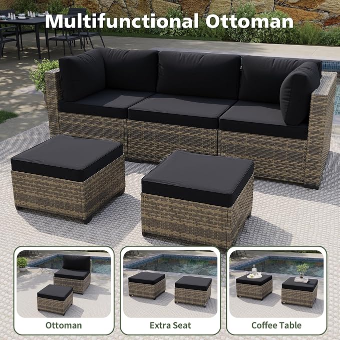 Aoxun 13 Piece Outdoor Patio Furniture Set with 44'' Fire Pit Table, Wicker Rattan Outdoor Furniture with High Back Swivel Rocker Chairs, Outdoor Conversation Set with Thick Cushion & Ottoman, Black