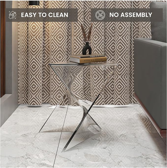 LeisureMod 15.75" Triangular Side Table, Stackable Plastic Accent End Table for Indoor & Outdoor Use, Weather-Resistant Modern Patio & Living Room Table, Set of 4, Clear