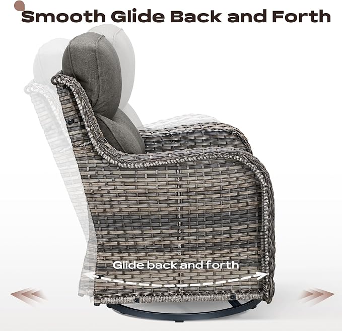Rilyson Outdoor Patio Furniture Set - Weather Resistant Wicker,High Back,6 inch Cushions,4 Piece Patio Furniture Set with Swivel Rocker Chairs and Ottomans for Deck Porch Yard,Mixed Grey/Grey