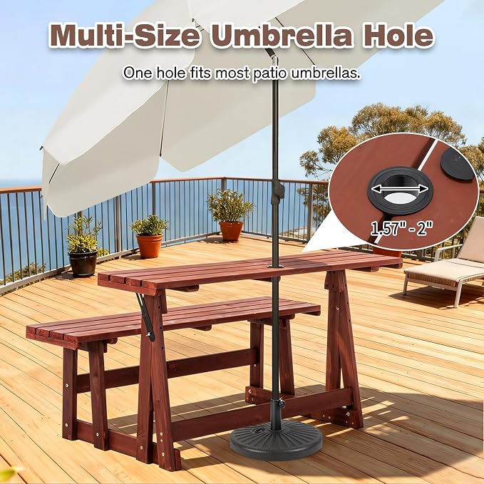 2 in 1 Convertible Picnic Bench Table Set, Transforming Interchangeable Outdoor Wooden Picnic Table with Umbrella Hole, 500lbs Collapsible Dining Table Bench for Backyard, Porch