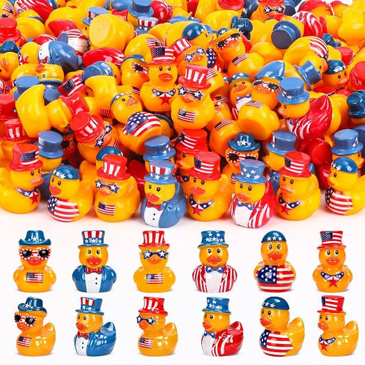 200 Pcs Patriotic Mini Resin Ducks 6 Style Bulk Tiny Duck Figurines 250th Anniversary Independence Day Decorations 4th of July Patriotic Ducks for Party Favors DIY Crafts and Desk Decor