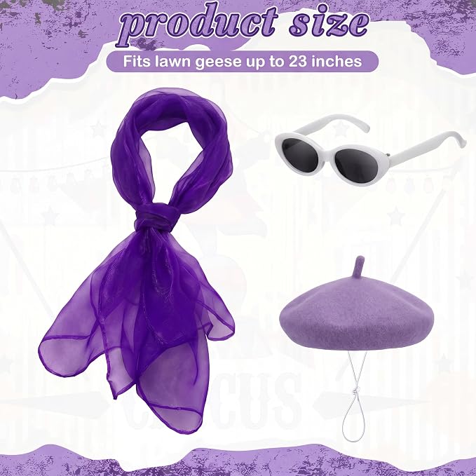 Yaomiao 3 Pcs 50s French Porch Goose Outfit Set for 23'' 17'' Cement Lawn Goose Costume Beret Hat for Carnival Statue Decor (Purple)