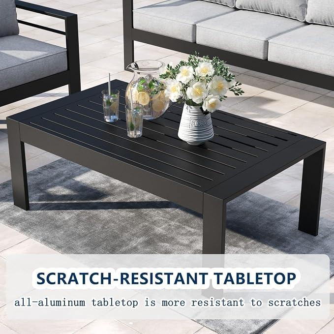 4 Pieces Aluminum Outdoor Patio Furniture Set with Coffee Table, Modern Metal Conversation Sofa Set with Deep Seating