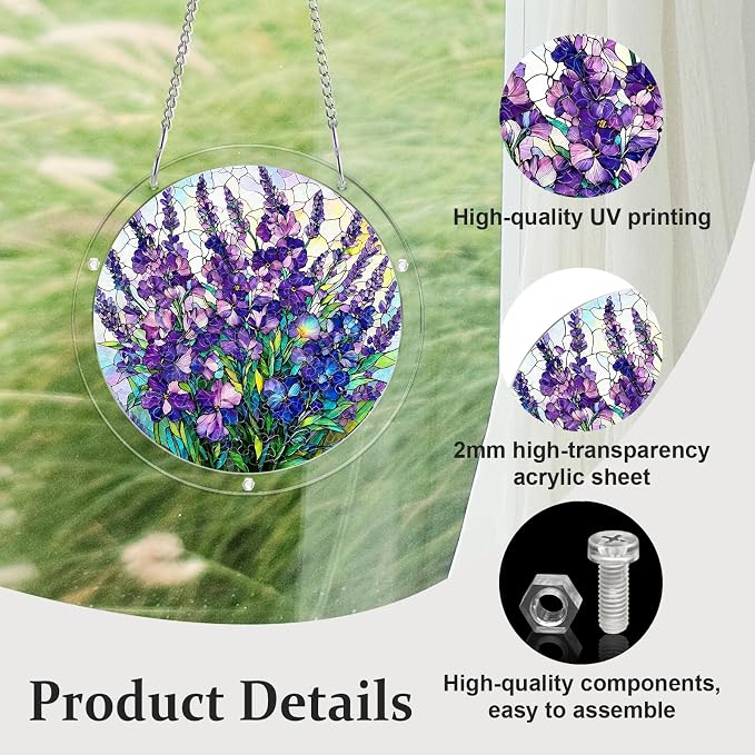 Acrylic Puzzle Suncatcher, Sun Catchers Puzzle for Window Hanging | 7.4 Inch Lavender Bouquet DIY Suncatcher Puzzle Gifts for Adults, Women, Men, Wife, Mom, Home & Garden Decor