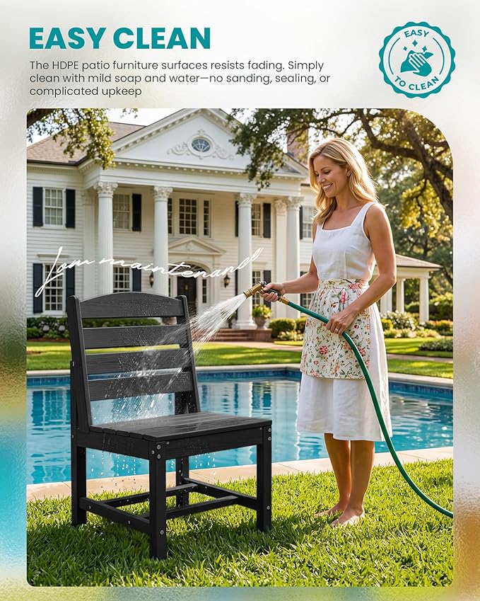 SERWALL HDPE Outdoor Dining Set for 10 with 2 Tables & 10 Chairs, Black | 12-Piece HDPE Outdoor Dining Set for 10, All-Weather Resistant Dining Furniture