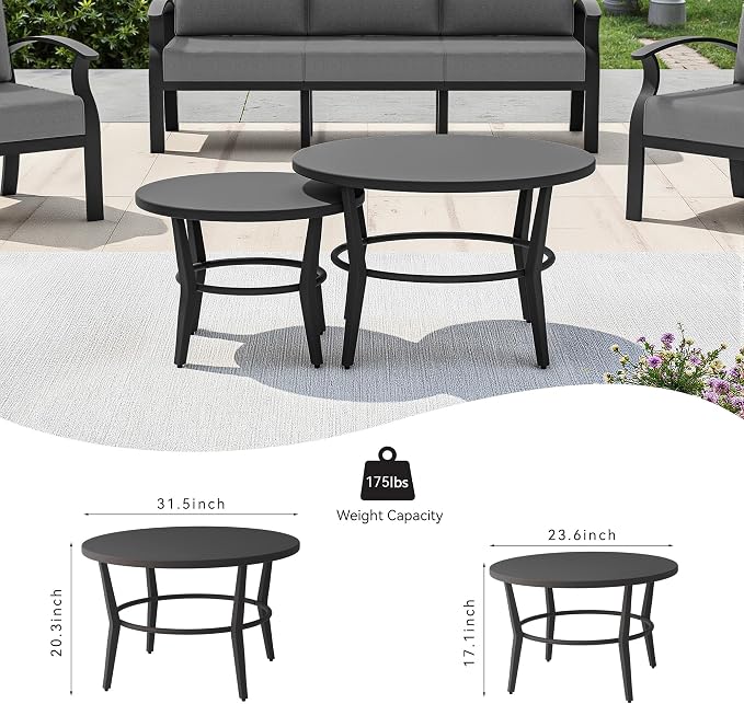 Kullavik Aluminum Patio Furniture Set,8 Piece Modern Metal Outdoor Patio Furniture w/5.1'' Thick Cushion,Swivel Chairs and Round Coffee Table,Patio Conversation Sets for Porch,Deck,Grey