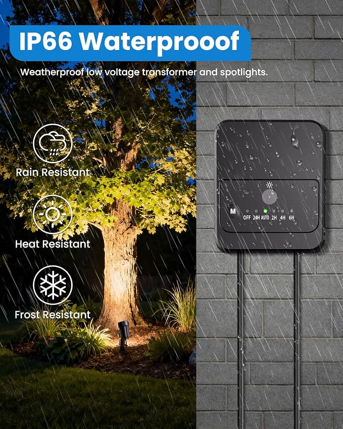 All-in-One Low Voltage Landscape Lighting Kit, 4-Pack, Warm White | LED Landscape Lights with Transformer 32FT Wire and Connectors, 2700K Waterproof Garden Spot Lights for Yard House Tree