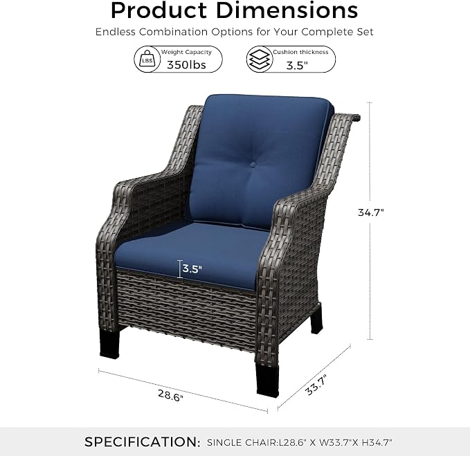Outdoor Patio Chairs Set of 4, Wicker Patio Furniture with Thick Cushions, Curved Armrest, Deep Seating, Rattan Outdoor Chairs for Porch, Deck, Balcony