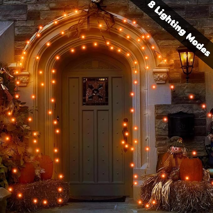 66FT 200 LED Fairy Lights Plug in, 8 Modes Twinkle Halloween Lights Orange | Waterproof String Lights Outdoor Indoor, Memory, Timer, Copper Wire, Halloween Lights for Bedroom Garden Party Holiday Decor