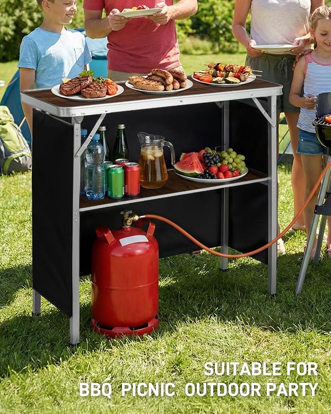 Outvita Portable Bar Table, 2pcs Outdoor Folding Mobile Bar Counter with 2 Tier Shelves and Black Skirt for Wedding Party Birthday Commercial Activity Musical Festival 39 "L x 34" H