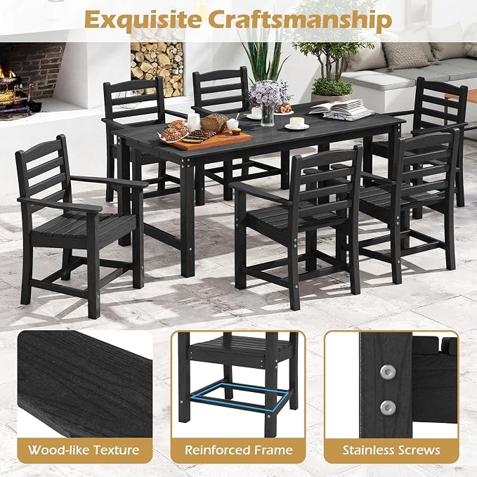 Tangkula Patio Dining Chairs Set of 2, HDPE All Weather Outdoor Chair w/Wide Armrests, Curved Seat, Wood Grain, Plastic Porch Chair for Backyard, Garden, Front Porch, Poolside (Black, 2 Chairs)