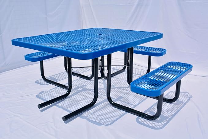 Heavy Duty ADA Outdoor Picnic Table, Expanded Metal, Wheelchair Accessible (Blue, 46 Square)