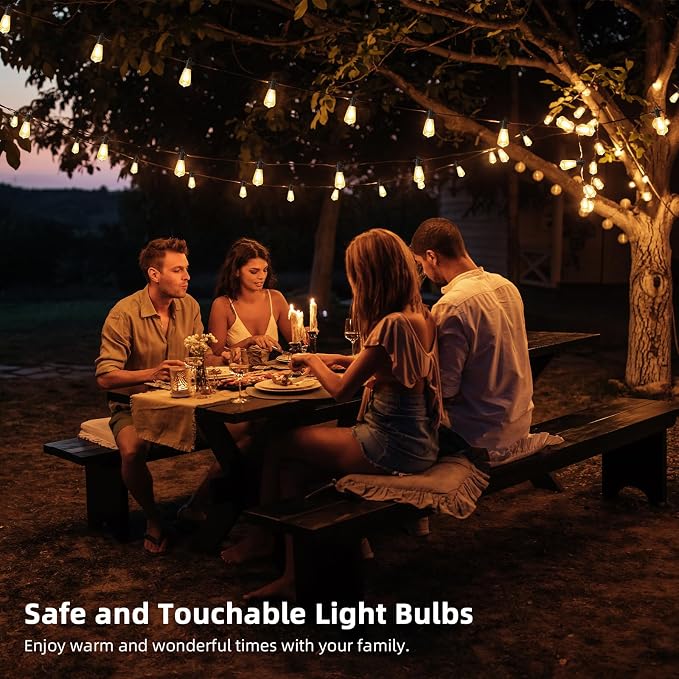 FOOMAN LED Outdoor String Lights, 50FT Outside Waterproof Patio Lights with 25+2 Shatterproof ST38 Edison Bulbs, 2700K Warm White Hanging Light, Dimmable Light for Backyard Garden Bistro Party