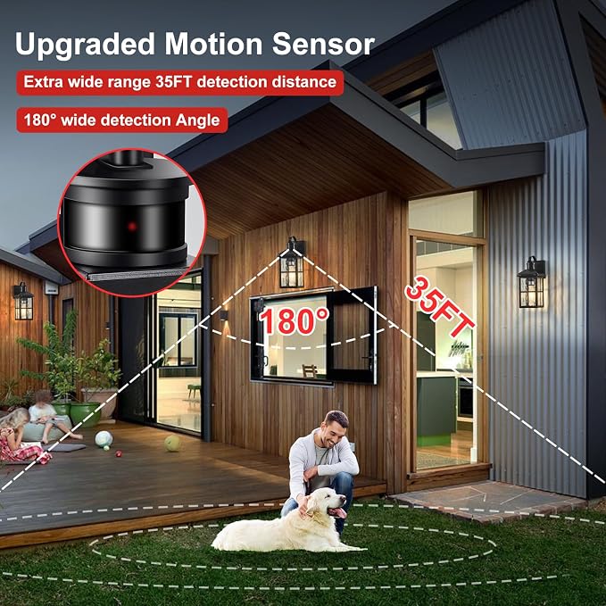 Motion Sensor Porch Light Dusk to Dawn Outdoor Wall Light | Exterior Lighting Fixtures Modern Outside Wall Mount Coach Lamp for House Garage Patio Front Door(Black)