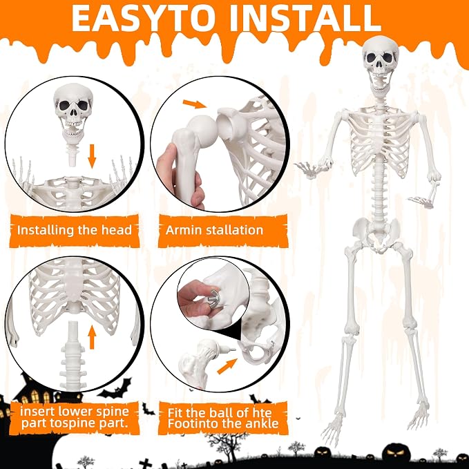 5.9Ft Giant Skeleton Life Size Human Bones with Movable Joints for Halloween Props Decorations