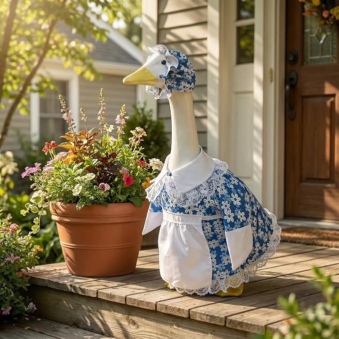 Summer Porch Goose Outfits, Cute Daisy Dress Costume for 23 Inch Goose Statue, Flower Goose Clothes for Garden Porch Yard Lawn Patio Decor