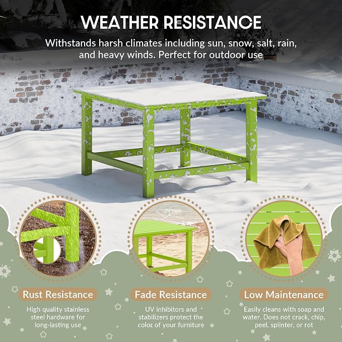 WestinTrends Malibu Kids Outdoor Patio Furniture HDPE 31" Wide Square Dining Table, Lime