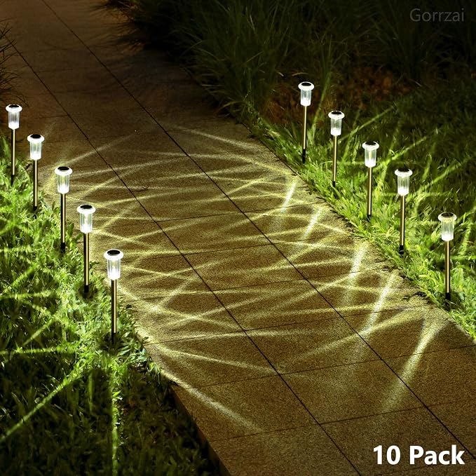 15 Pack Solar Lights Outdoor Waterproof Pathway Lights, Warm White | Stainless Steel Stake Lights for Yard Garden Walkway Driveway Sidewalk Lawn Landscape Path Outside LED Auto On/Off, Acrylic