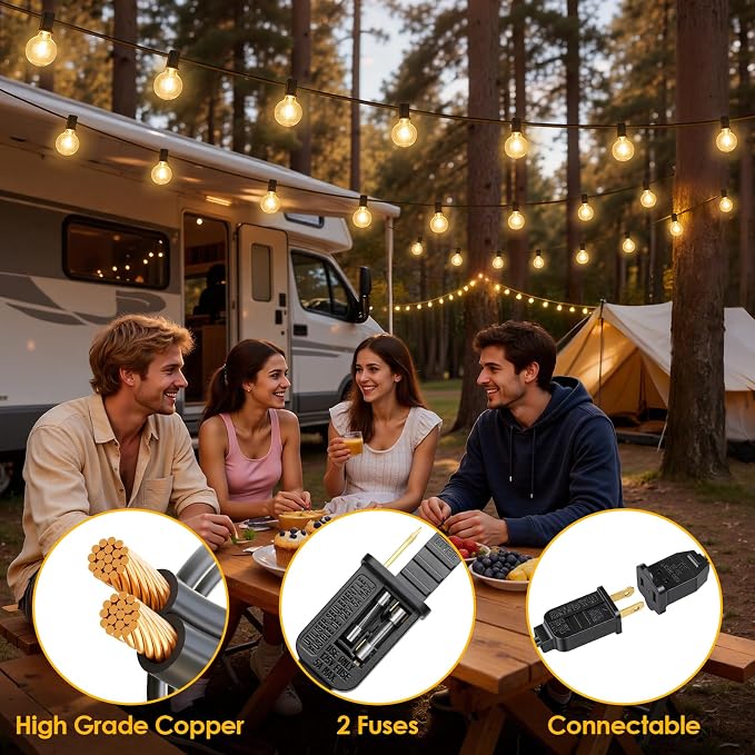 25FT G40 LED Outdoor String Lights with 10+1 Bulbs, Plug-in, Black | Waterproof, Shatterproof, Dimmable, Connectable, Energy-saving, Patio Lights Porch Balcony Backyard Party Classroom Decor