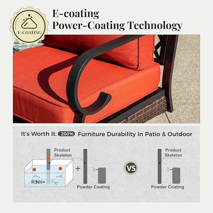 MIXPATIO Patio Furniture Set with Coffee Table, Outdoor Conversation Set with 2 x Fixed Chairs, 2 x Swivel Chairs, 1 x 3-Seat Sofa for Lawn Garden Backyard, Red