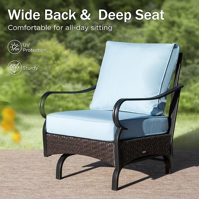 PHI VILLA Rocking Patio Sofa Chairs - 2 PCS Outdoor Rocking Armchairs, Patio Seating with High Back Deep Seat for Porch Deck Balcony