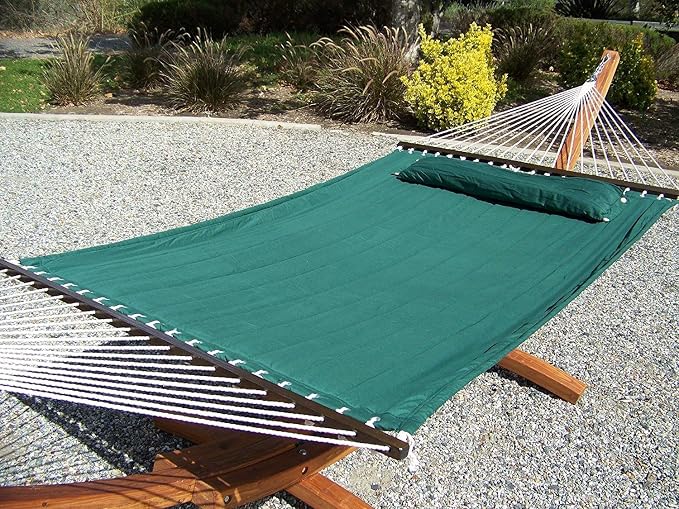 Deluxe Quilted Elegant Green, Double Padded Hammock Bed w/Pillow. 2 Person Bed. 425 LB Capacity. Stand NOT Included